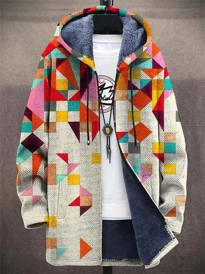 Lois – Fleece-Lined Geometric Hooded Jacket