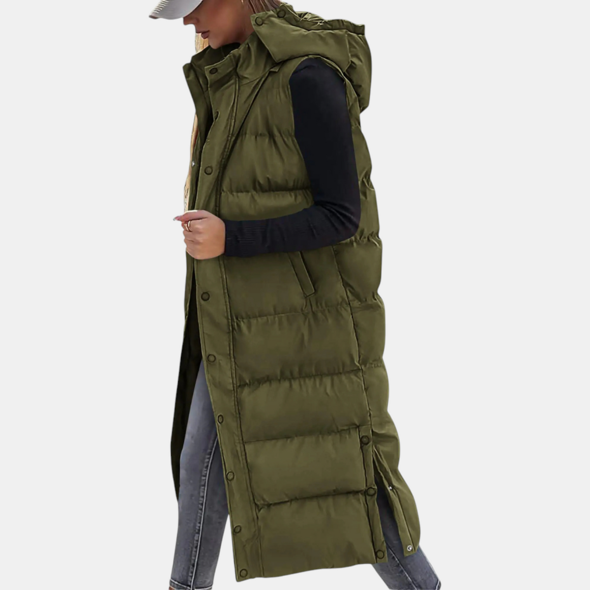 Betty – Longline Hooded Quilted Puffer Vest