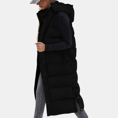 Betty – Longline Hooded Quilted Puffer Vest