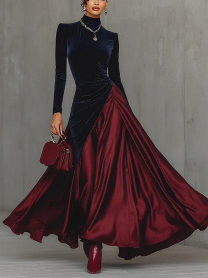 Carolyn – Two-Tone Velvet-Look Maxi Dress