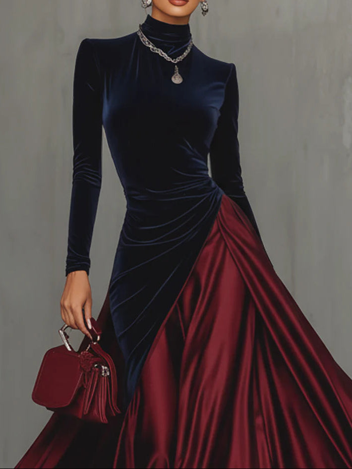 Carolyn – Two-Tone Velvet-Look Maxi Dress