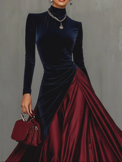 Carolyn – Two-Tone Velvet-Look Maxi Dress