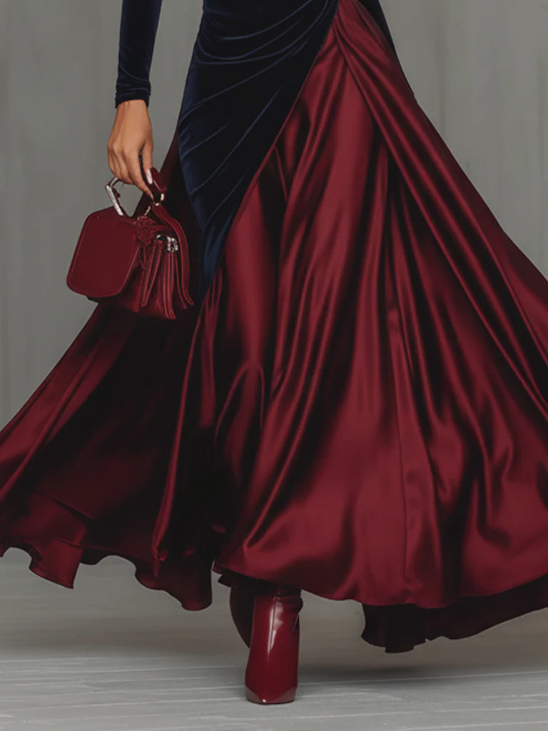 Carolyn – Two-Tone Velvet-Look Maxi Dress