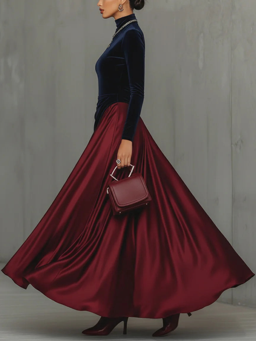 Carolyn – Two-Tone Velvet-Look Maxi Dress