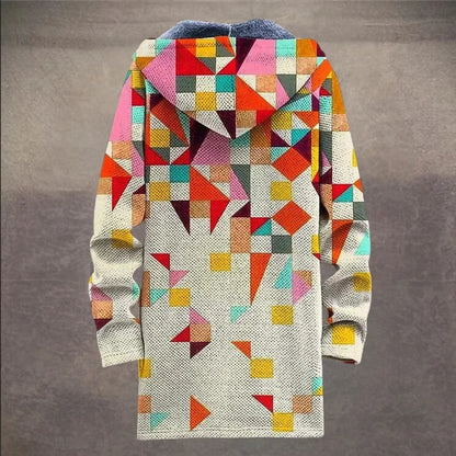 Lois – Fleece-Lined Geometric Hooded Jacket