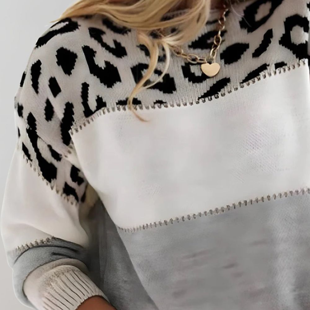 Beverley – Leopard Print Colour Block Sweater