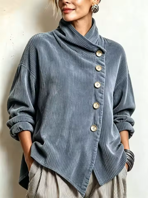 Amanda – Ribbed Asymmetric Button Jacket