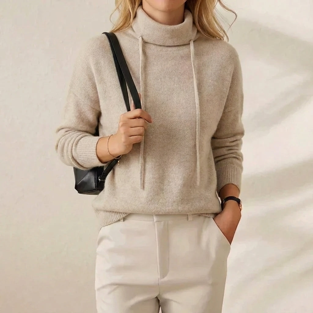 Tammy – Drawstring Cowl Neck Knit Sweater