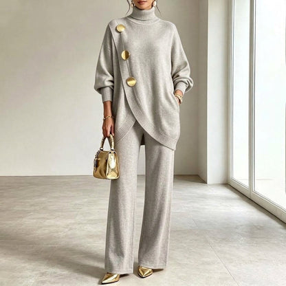 Krista – Turtleneck Knit Sweater and Wide-Leg Pants Set