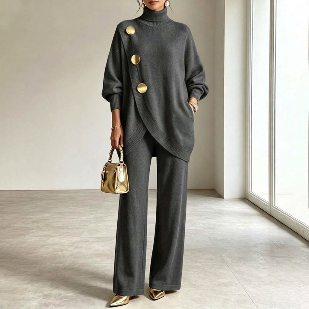 Krista – Turtleneck Knit Sweater and Wide-Leg Pants Set
