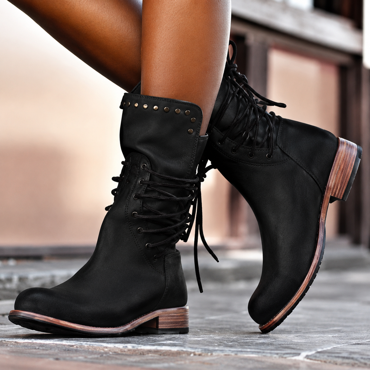 Robin – Lace-Up Mid-Calf Studded Boots