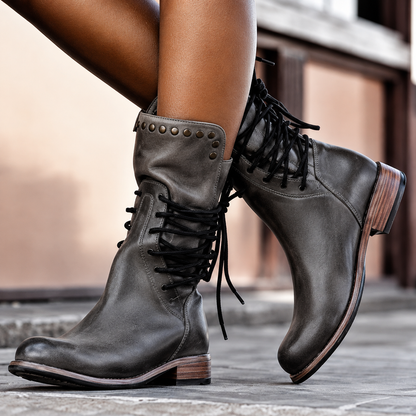 Robin – Lace-Up Mid-Calf Studded Boots