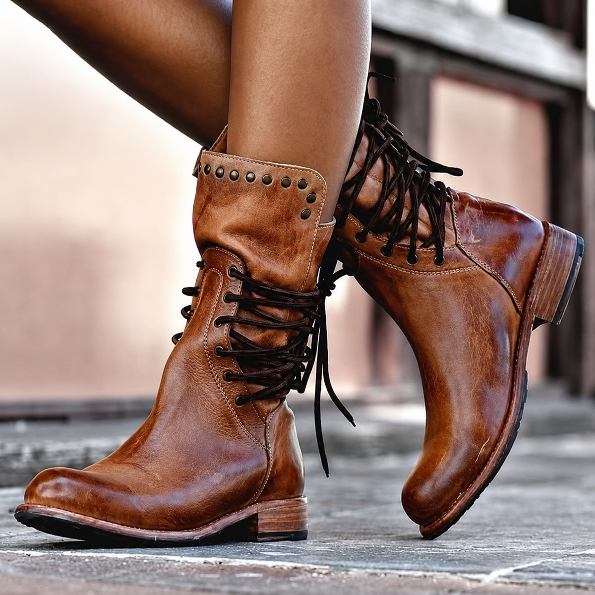 Robin – Lace-Up Mid-Calf Studded Boots