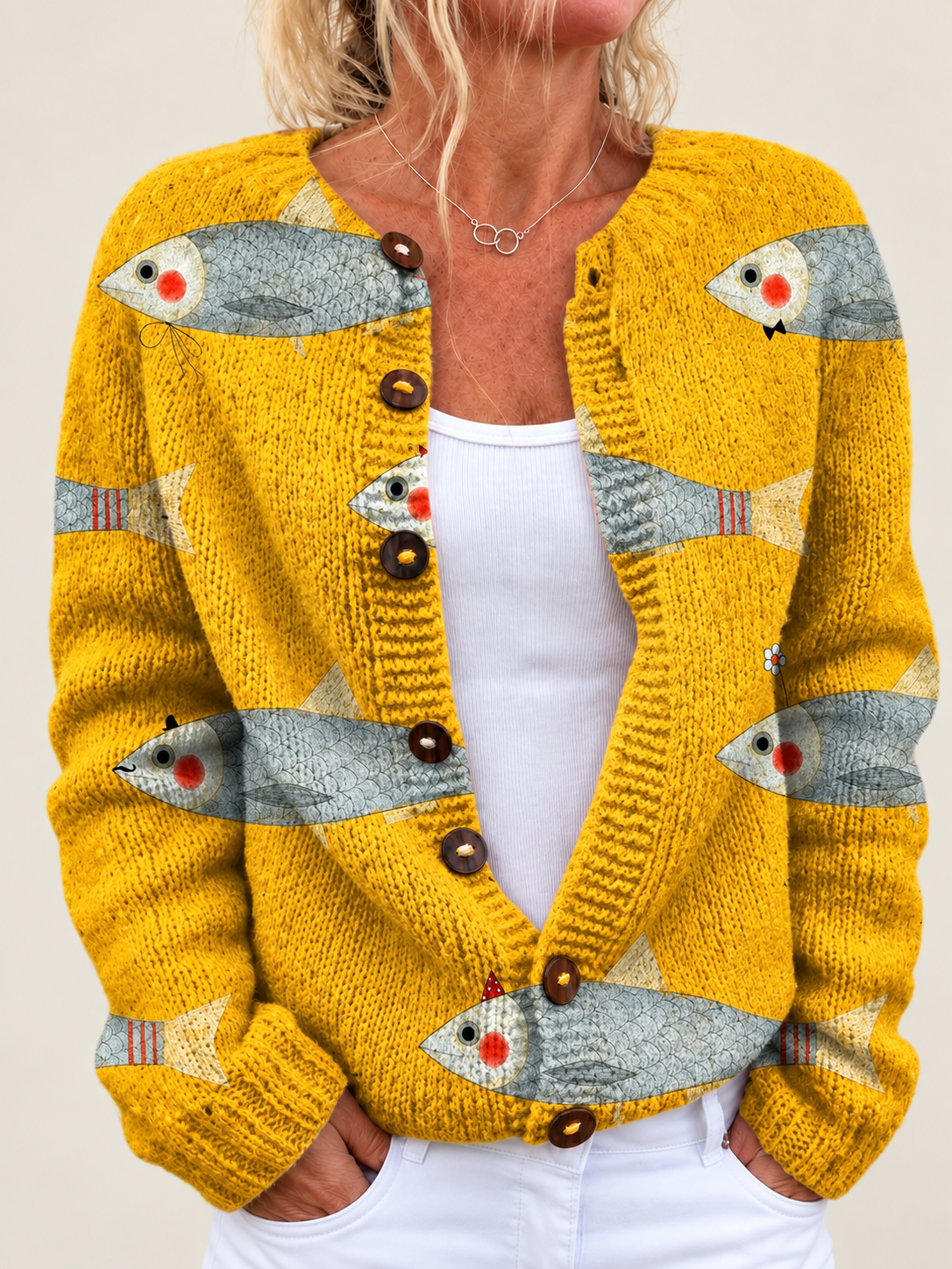 Cynthia – Printed Open-Front Knit Cardigan