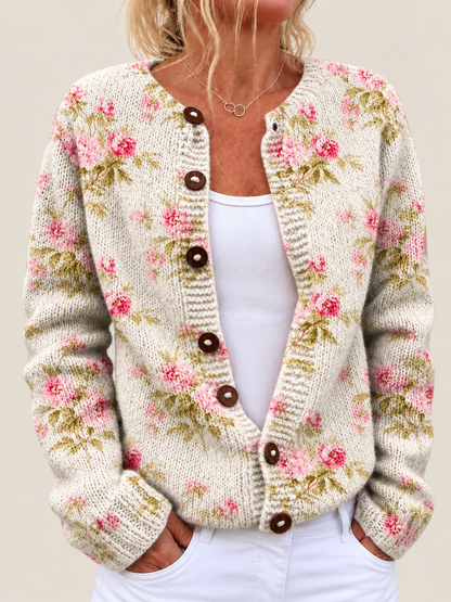 Cynthia – Printed Open-Front Knit Cardigan
