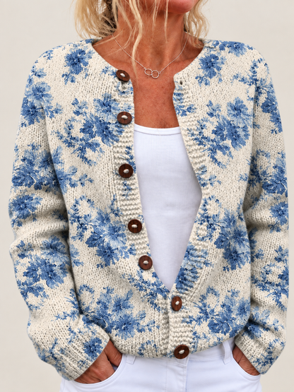 Cynthia – Printed Open-Front Knit Cardigan