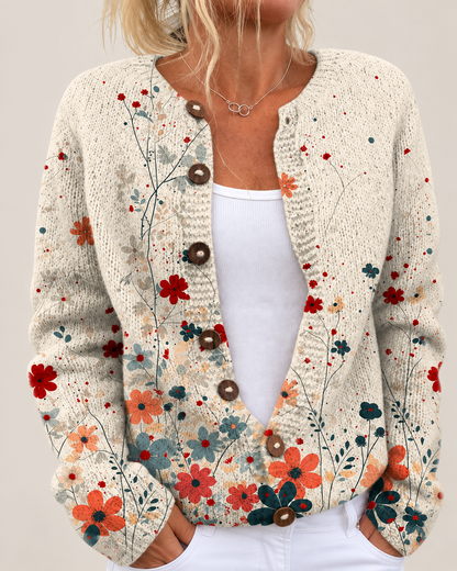 Cynthia – Printed Open-Front Knit Cardigan
