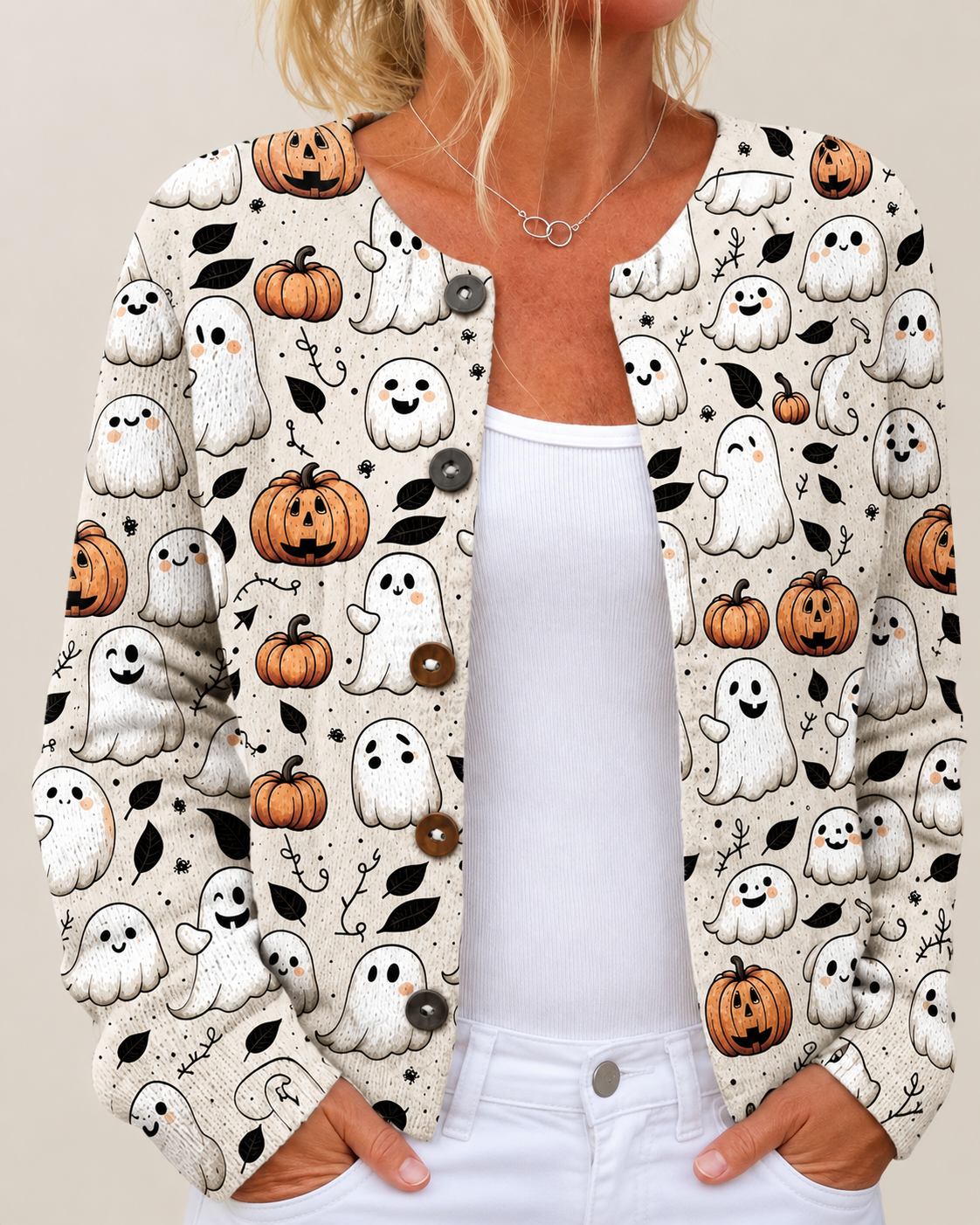 Cynthia – Printed Open-Front Knit Cardigan