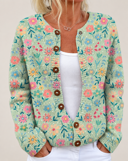 Cynthia – Printed Open-Front Knit Cardigan