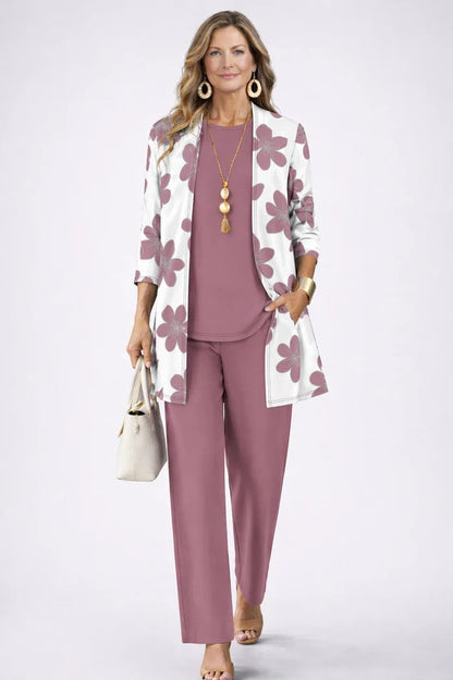 Anna – Printed Long Cardigan Three-Piece Set