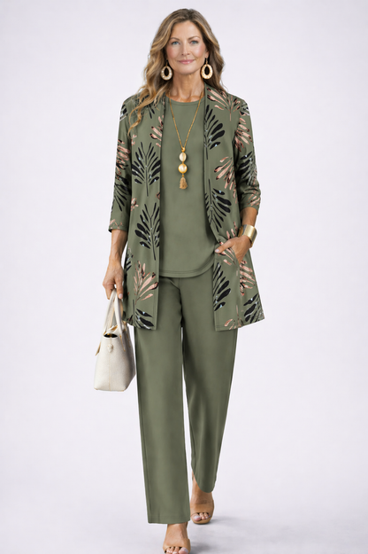 Anna – Printed Long Cardigan Three-Piece Set