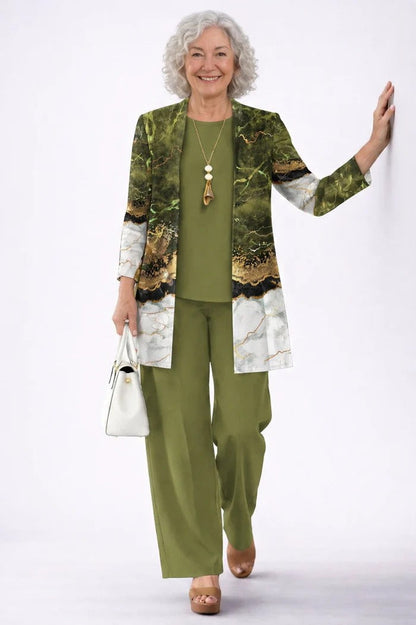 Anna – Printed Long Cardigan Three-Piece Set