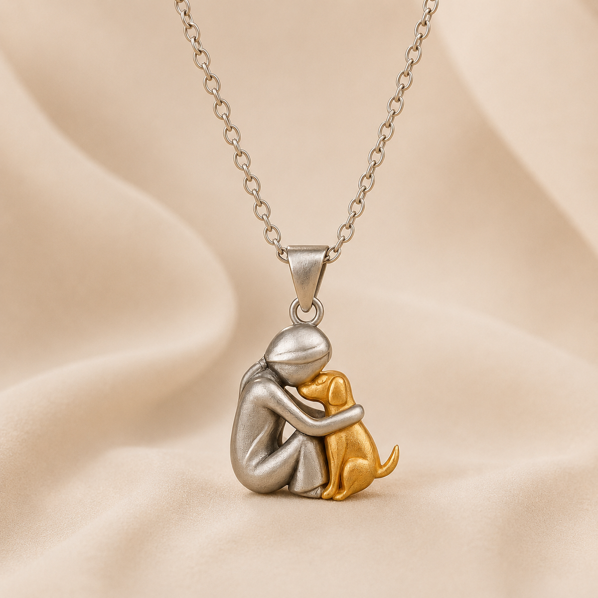 Kathryn – Person and Dog Embrace Pendant Necklace