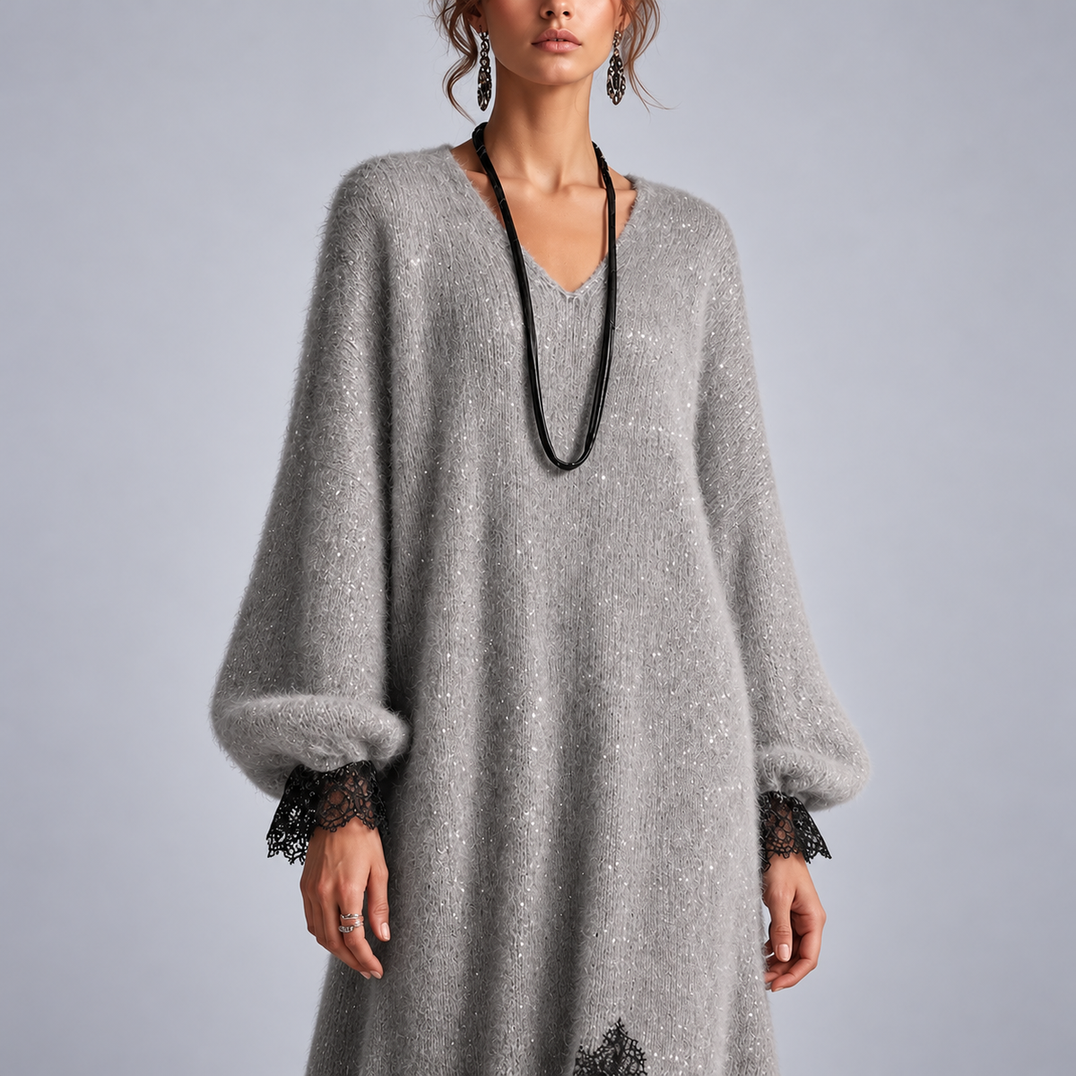 Diana – Knit Lace-Trim Midi Dress