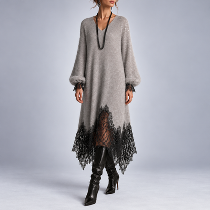 Diana – Knit Lace-Trim Midi Dress