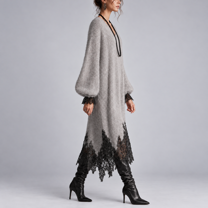 Diana – Knit Lace-Trim Midi Dress