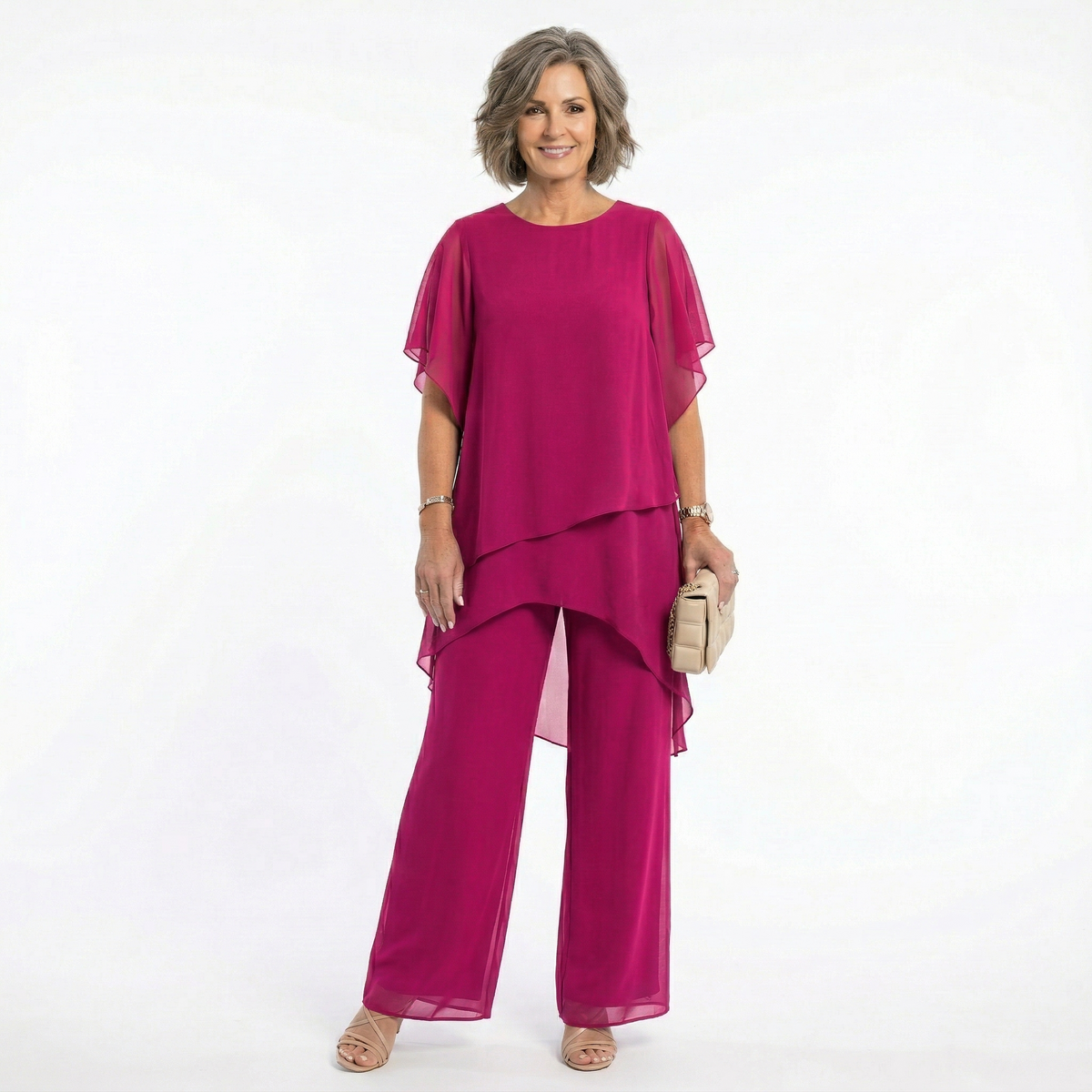 Victoria – Tiered Chiffon Tunic and Wide-Leg Set
