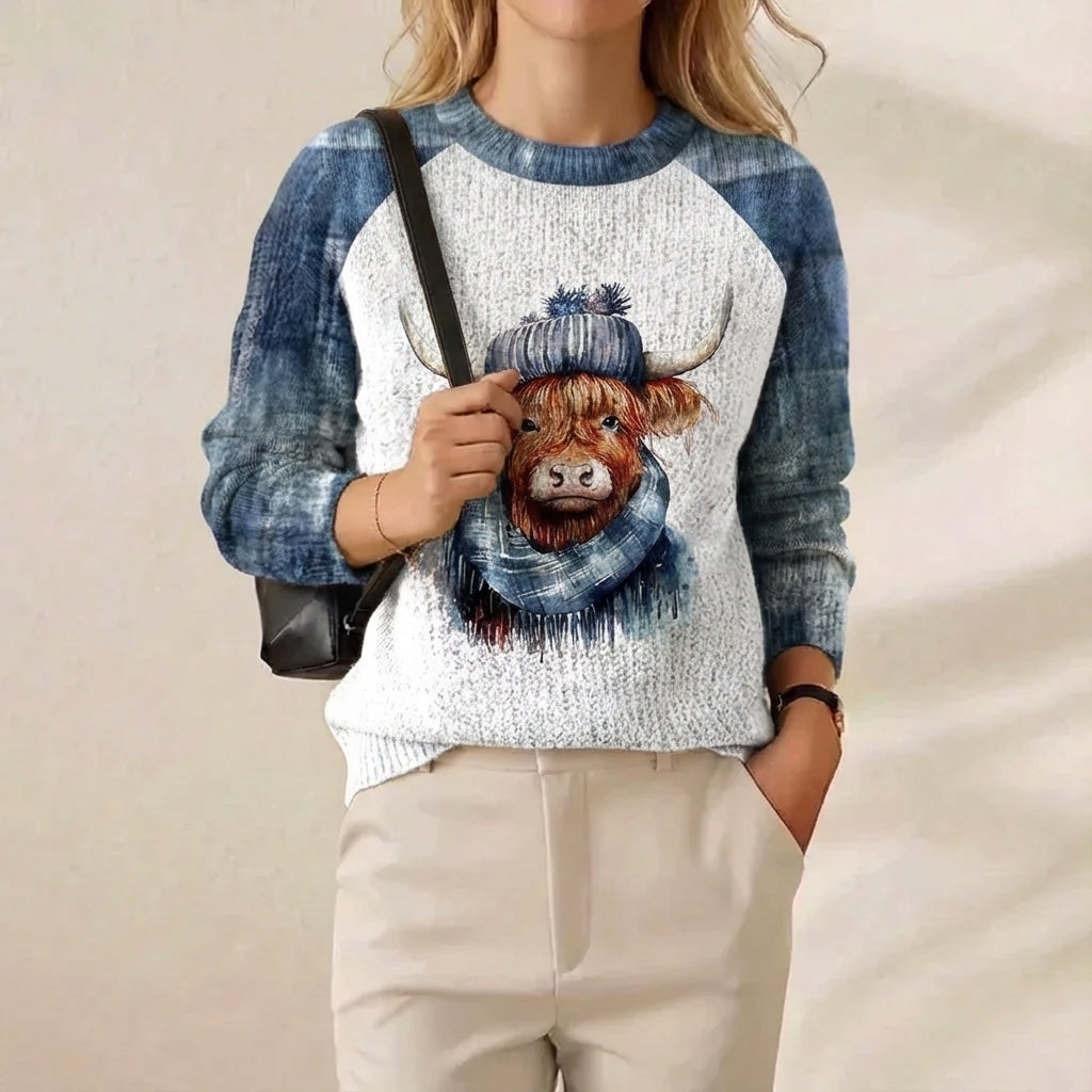 Juliette – Highland Cow Graphic Knit Sweater