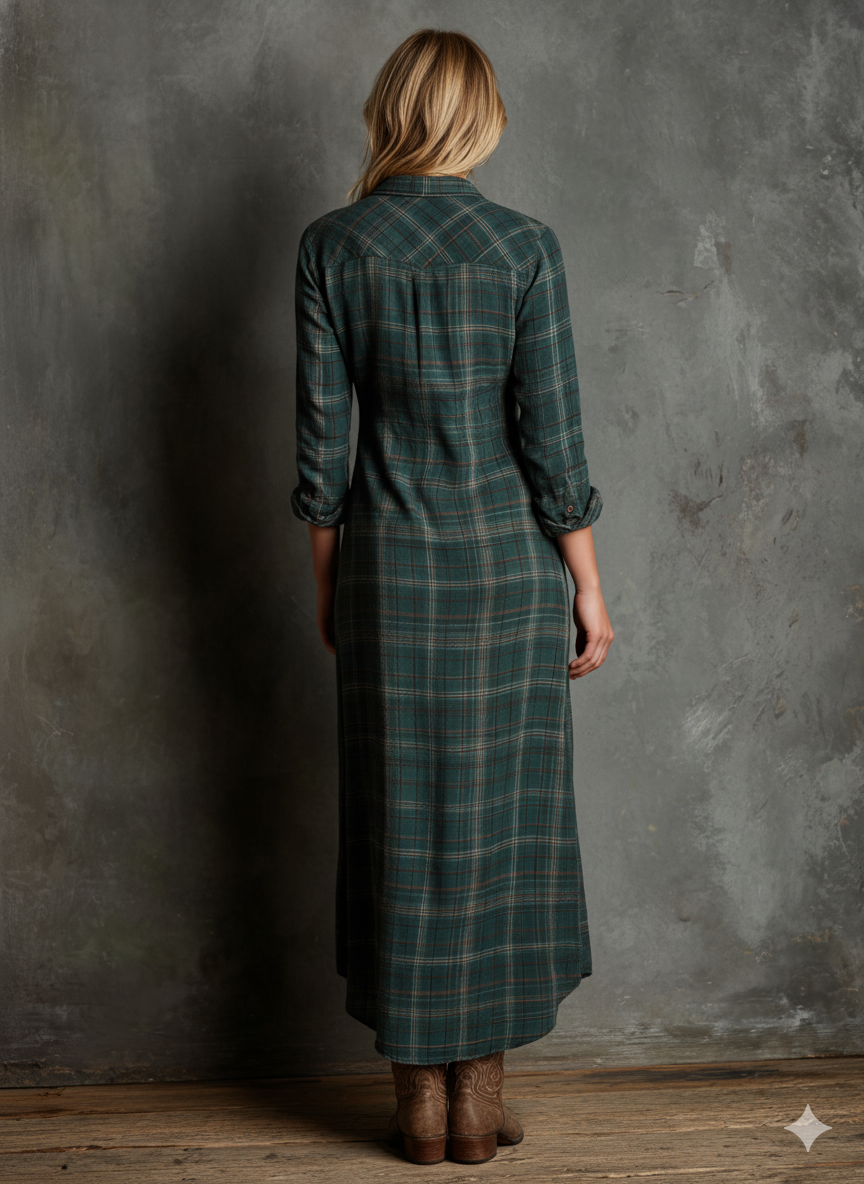 Rose – Plaid Button-Down Maxi Dress