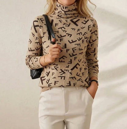 Jodi – Monogram Print Turtleneck Sweater