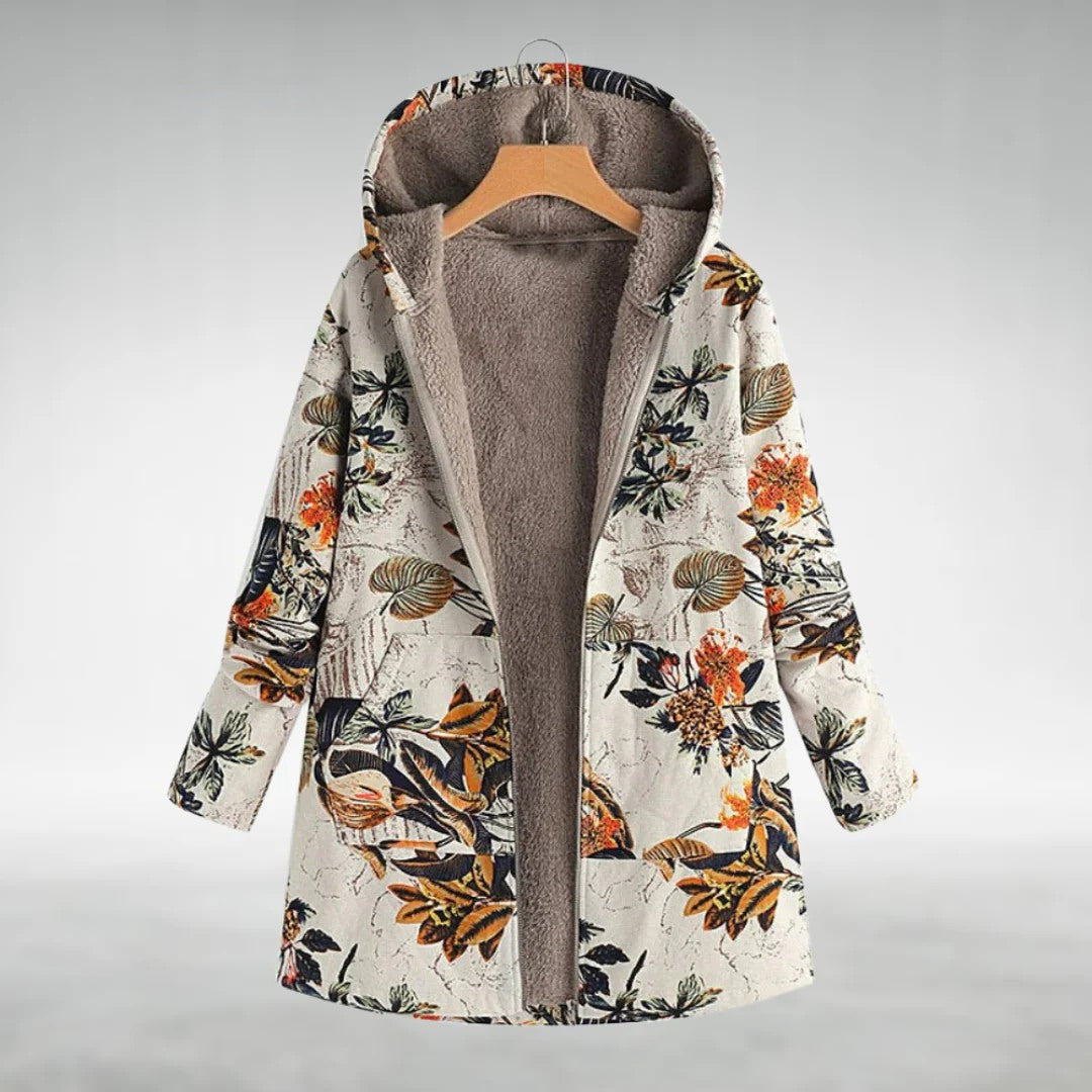 Chantal – Floral Fleece-Lined Hooded Coat