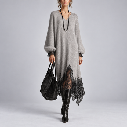 Diana – Knit Lace-Trim Midi Dress
