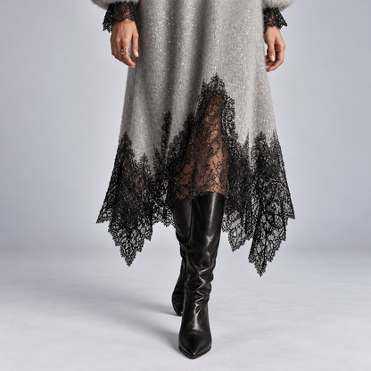 Diana – Knit Lace-Trim Midi Dress