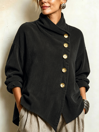 Cynthia – Ribbed Diagonal-Button Wrap Top