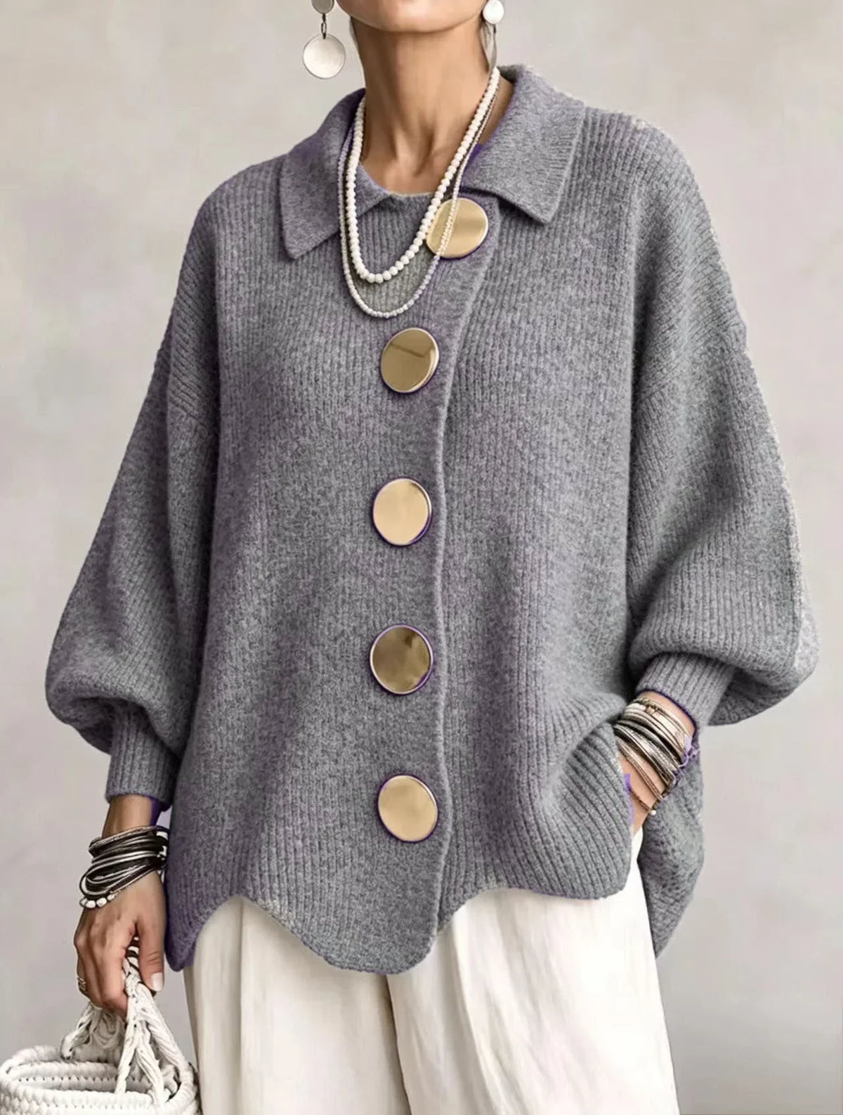 Laura – Oversized Knit Cardigan with Gold Buttons