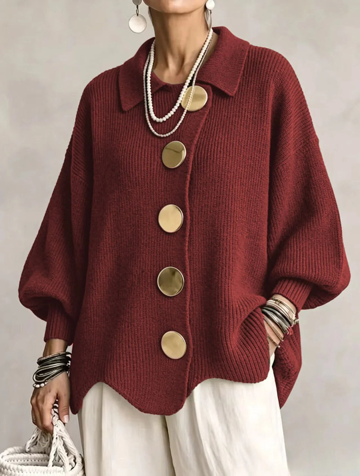 Laura – Oversized Knit Cardigan with Gold Buttons