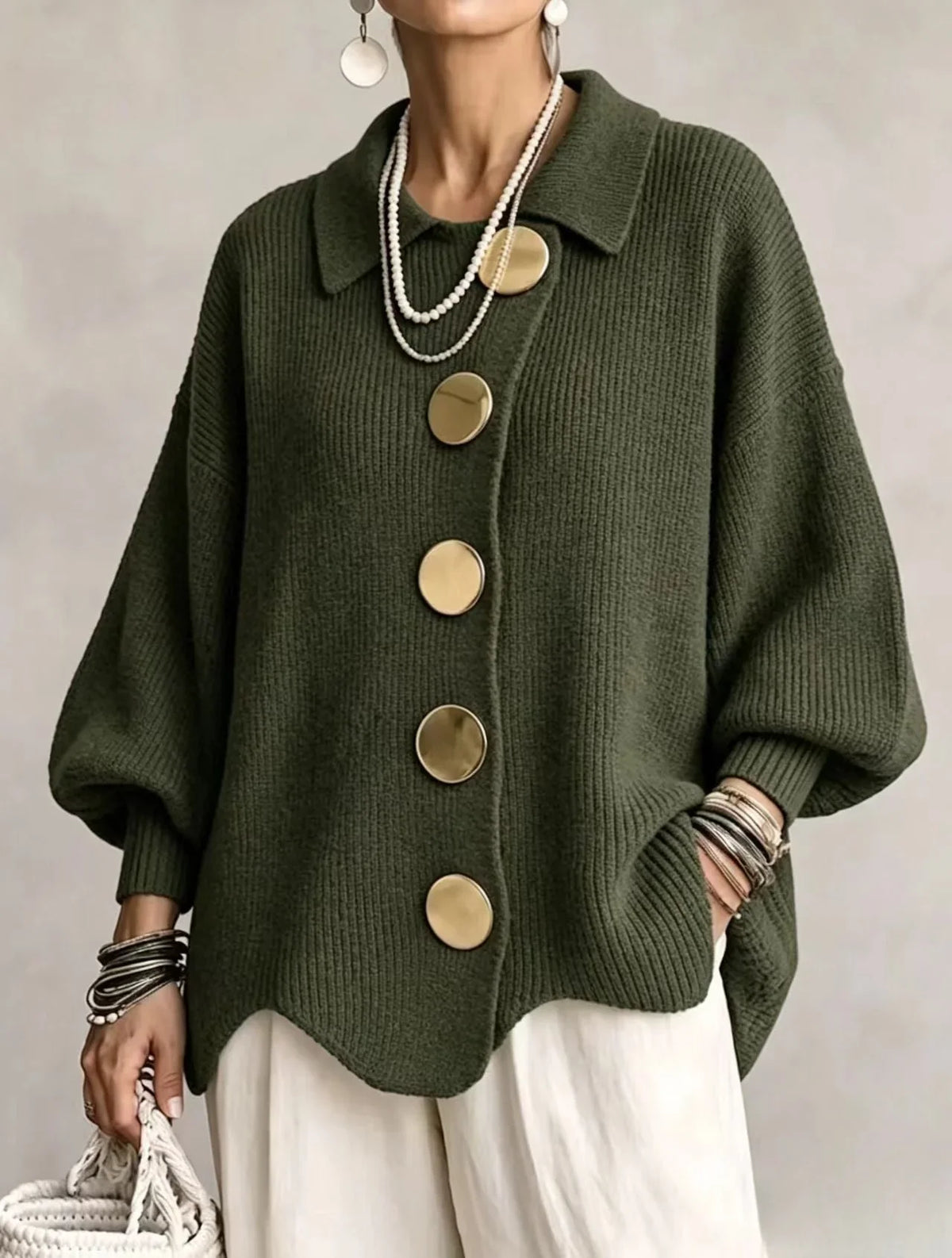 Laura – Oversized Knit Cardigan with Gold Buttons