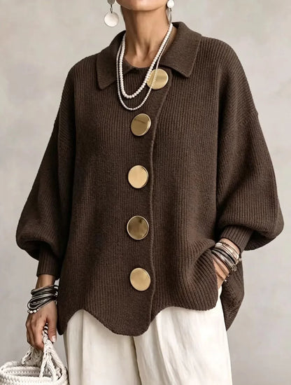 Laura – Oversized Knit Cardigan with Gold Buttons