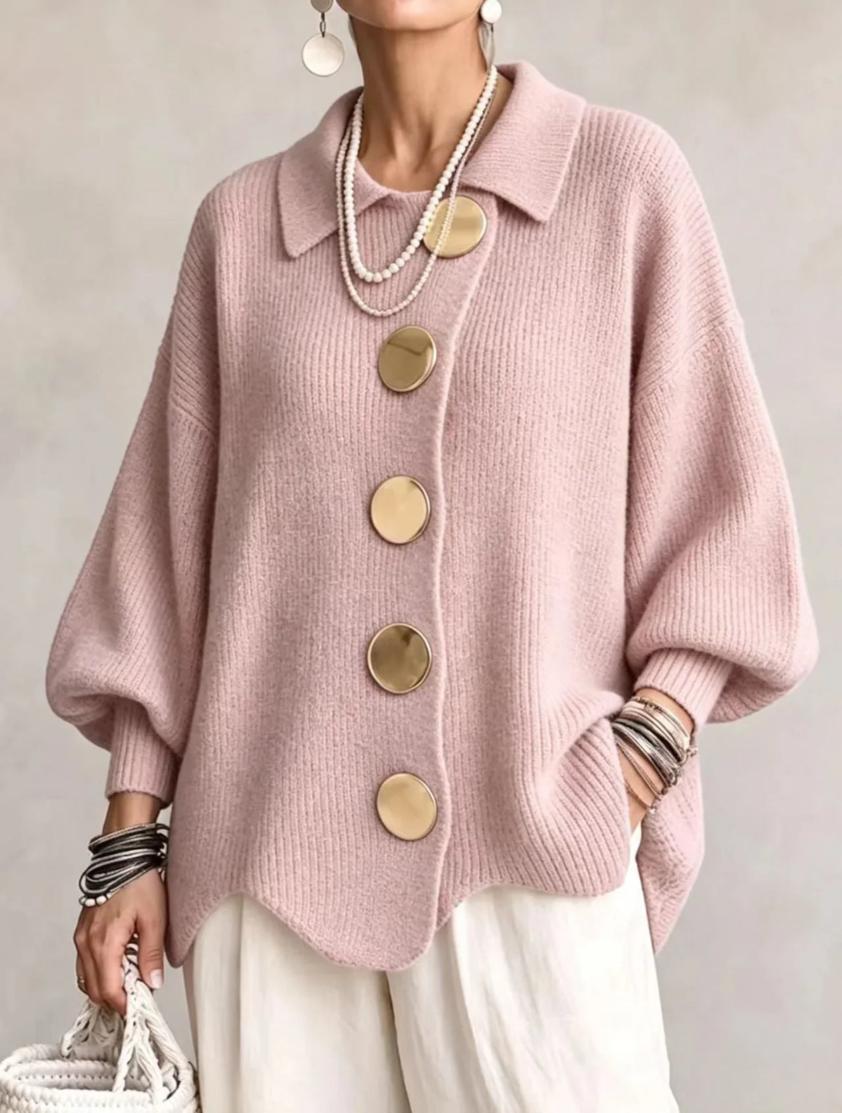 Laura – Oversized Knit Cardigan with Gold Buttons