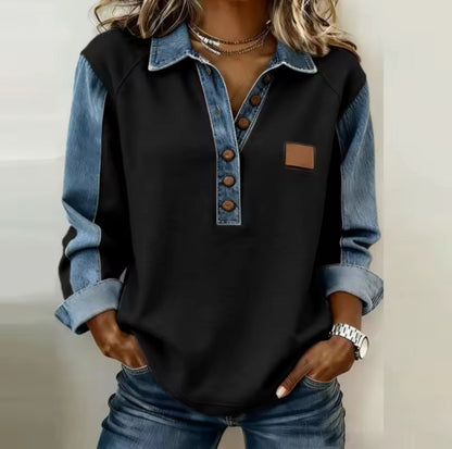 Wendy – Denim-Contrast Collared Pullover