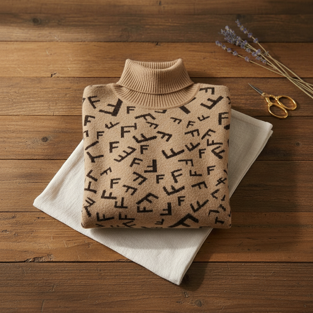 Jodi – Monogram Print Turtleneck Sweater