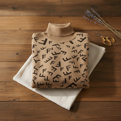 Jodi – Monogram Print Turtleneck Sweater
