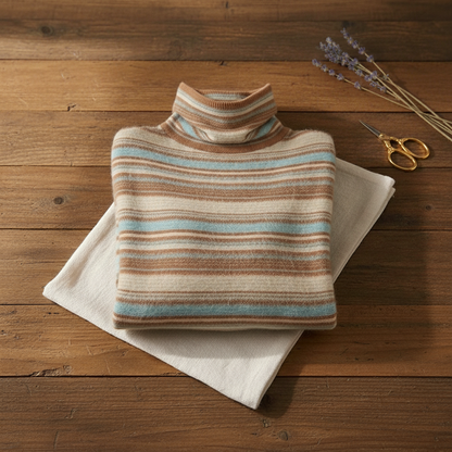 Marcella – Striped Turtleneck Knit Sweater