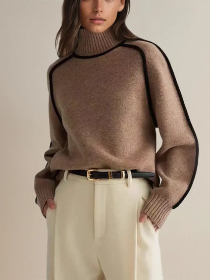 Amy – Contrast Piped Turtleneck Sweater