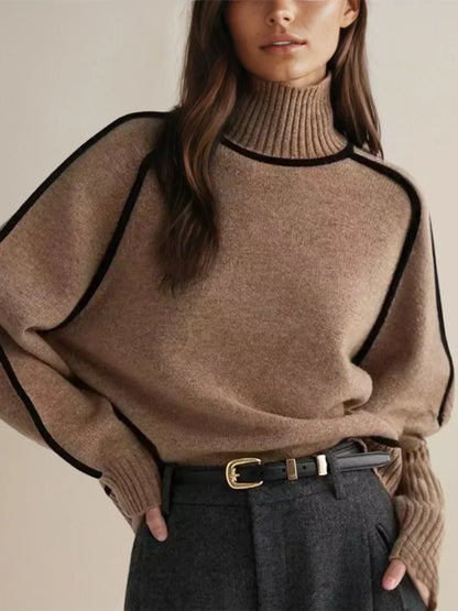 Amy – Contrast Piped Turtleneck Sweater
