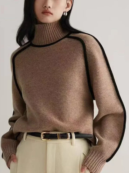 Amy – Contrast Piped Turtleneck Sweater